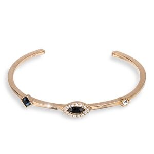 Gold Tone Open Cuff Bracelet with Black & Clear Crystal Accents – NWT